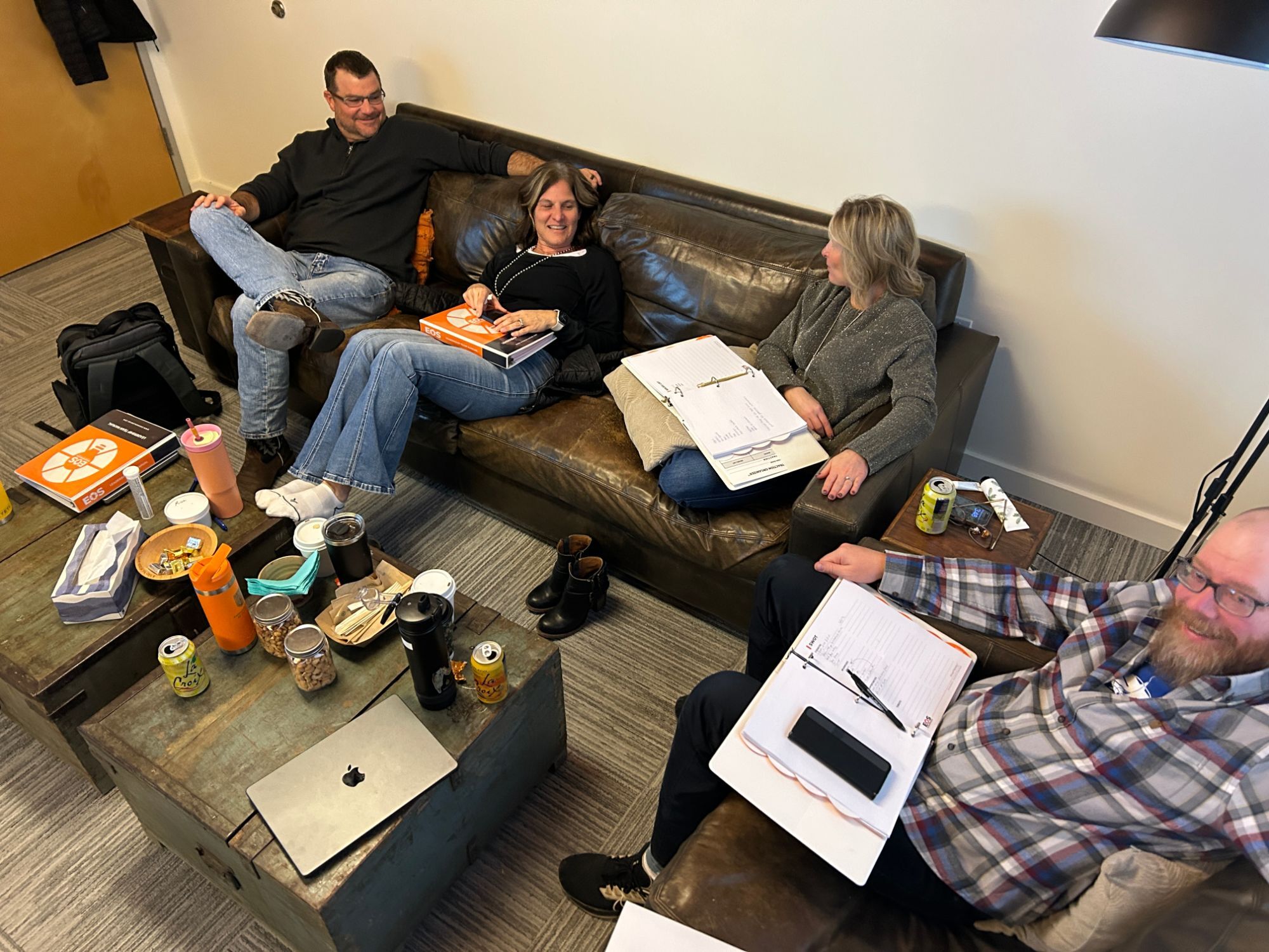 A leadership team working through a strategic planning session